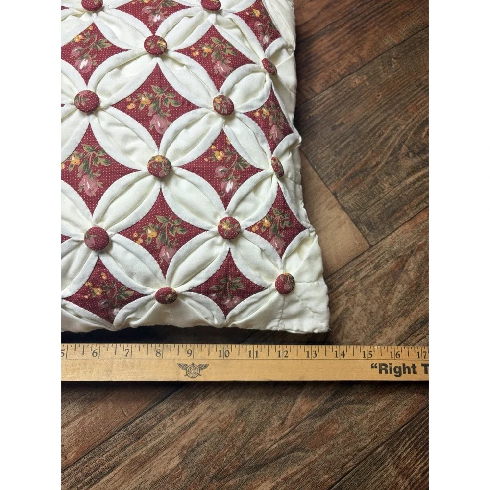 Cathedral Window Quilt Pillow Cottagecore Ruffled Country Farmhouse 13x13